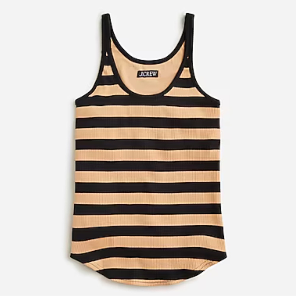 J.Crew Black and Tan Striped Tank Top, Shelf Bra